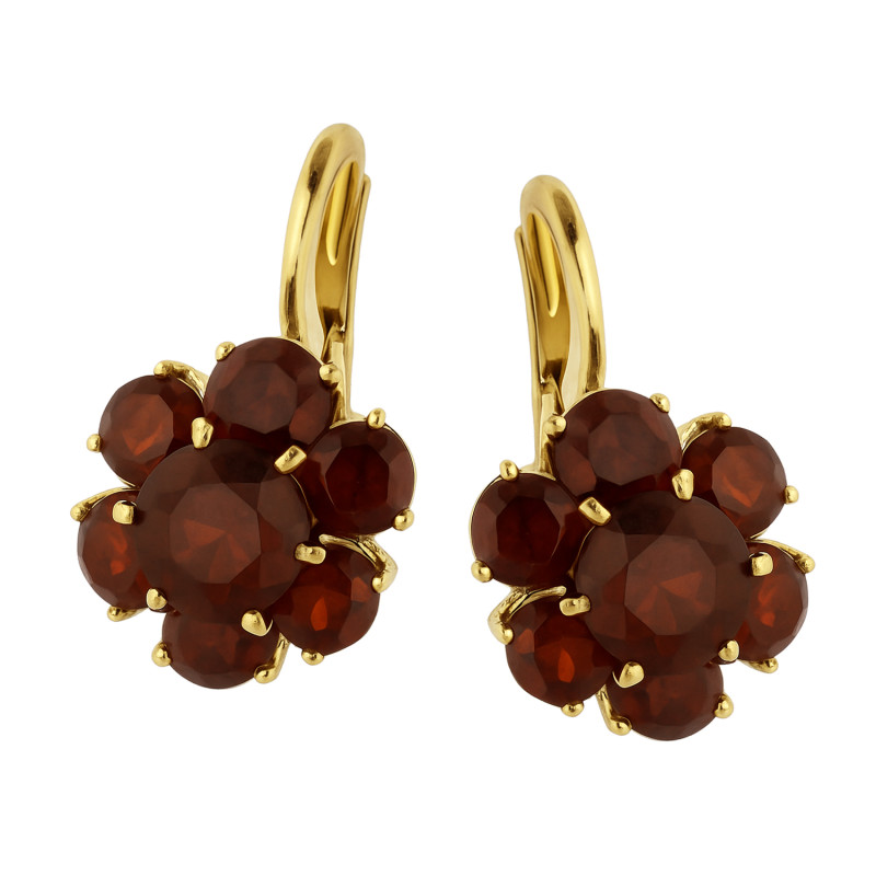 Kolczyki złote kwiatek z granatem próba 585