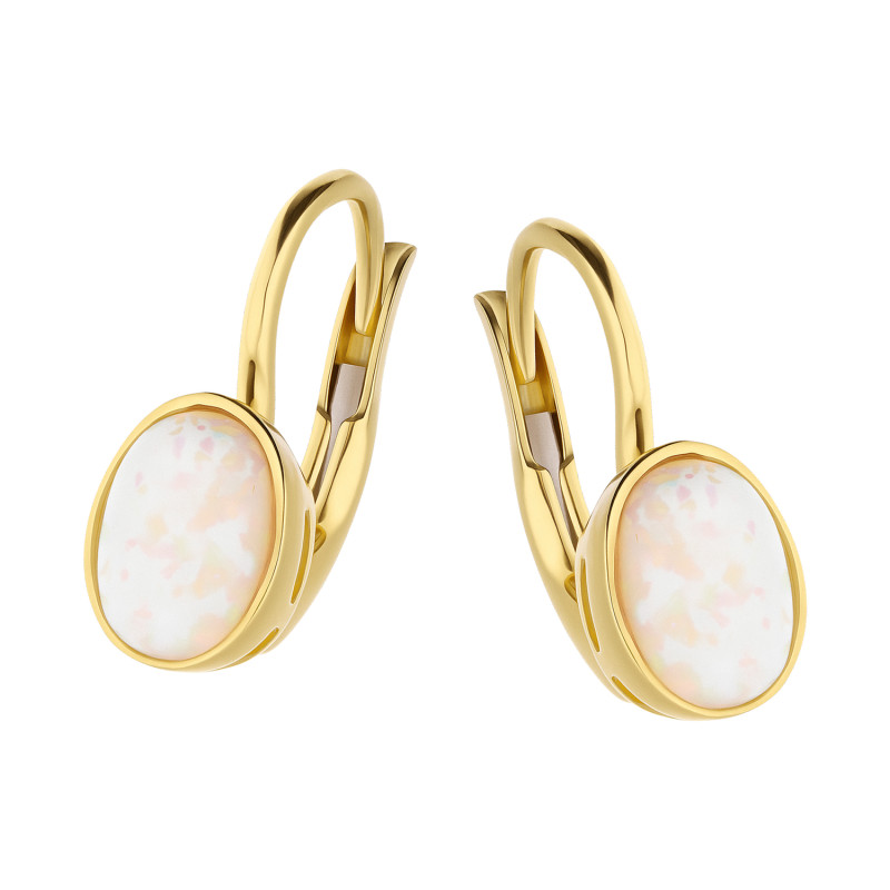 Kolczyki złote z białym opalem próba 585