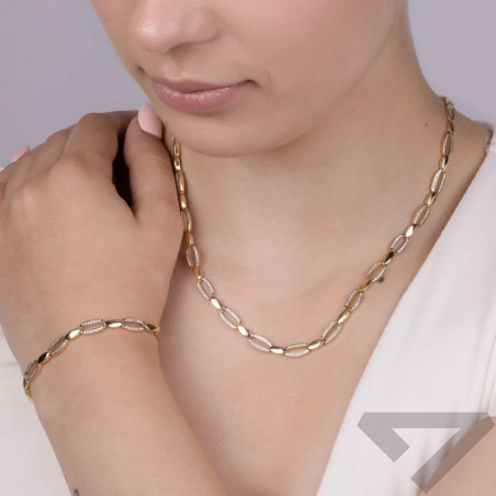 Bransoleta złota owalne ogniwa z cyrkoniami