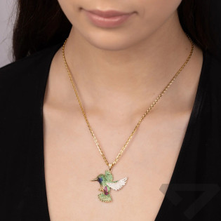 Zawieszka złota koliber z kolorowych cyrkonii