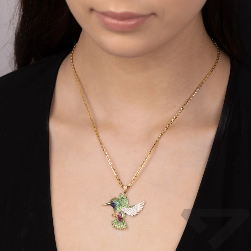 Zawieszka złota koliber z kolorowych cyrkonii