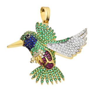 Zawieszka złota koliber z kolorowych cyrkonii