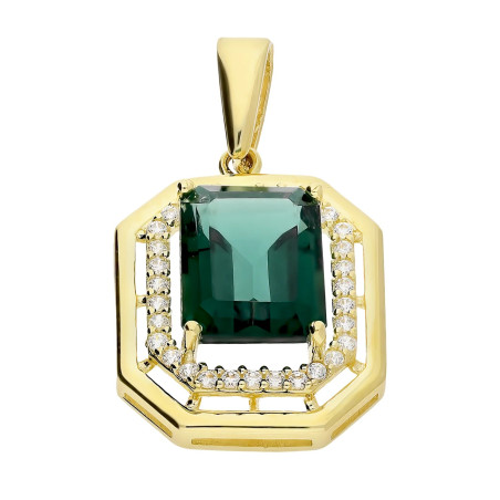 Zawieszka złota Markiza prostokąt z zieloną cyrkonią