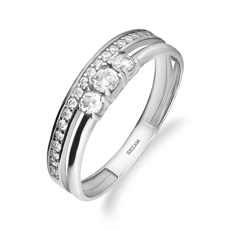 Pierścionek srebrny podwójny z białymi cyrkoniami