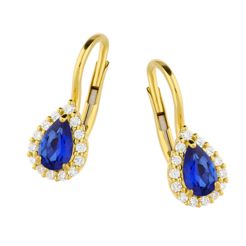 Kolczyki złote markiza kropla z szafirową cyrkonią próba 585