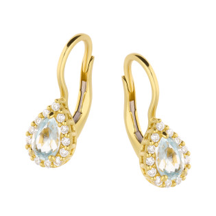 Kolczyki złote markiza kropla z jasno-niebieską cyrkonią próba 585