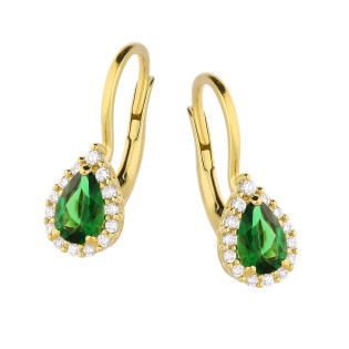 Kolczyki złote markiza kropla z zieloną cyrkonią próba 585