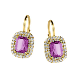 Kolczyki złote markiza z fioletową cyrkonią próba 585