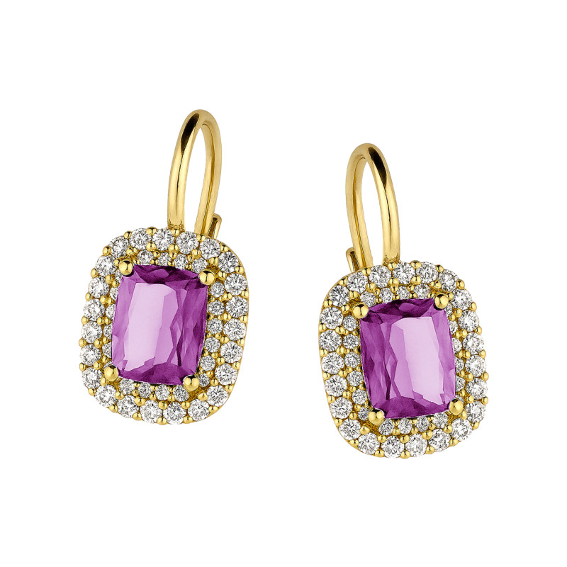 Kolczyki złote markiza z fioletową cyrkonią próba 585