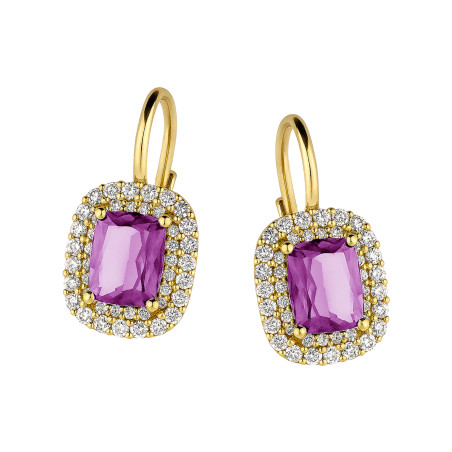 Kolczyki złote markiza z fioletową cyrkonią próba 585