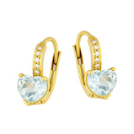 Kolczyki złote serce z jasno-niebieską cyrkonią próba 585