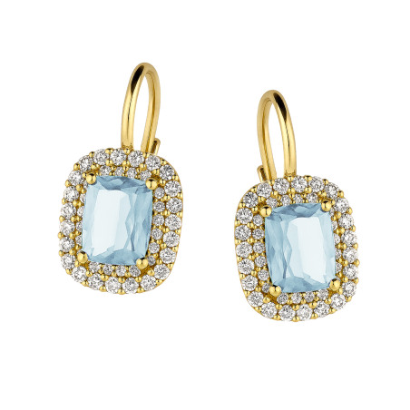 Kolczyki złote markiza z jasno-niebieską cyrkonią próba 585