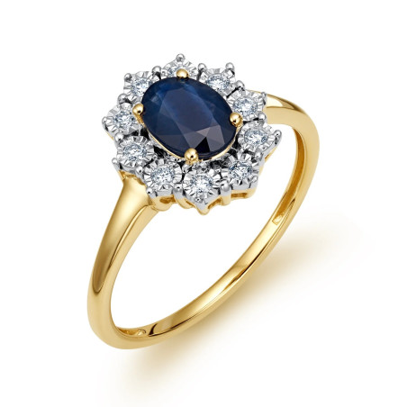 Pierścionek Markiza z diamentami i szafirem