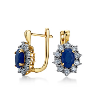 Kolczyki złote Markiza z owalnym szafirem i diamentami