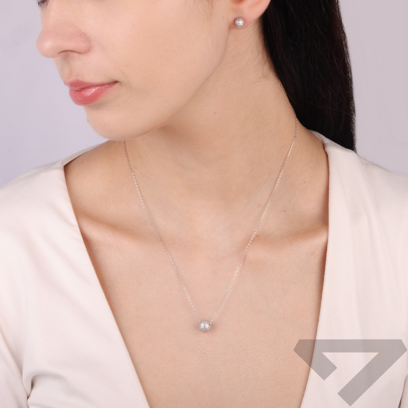 Komplet biżuterii srebrnej naszyjnik i kolczyki z kulką z cyrkoniami