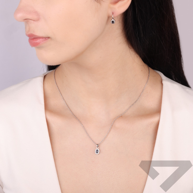 Komplet srebrnej biżuterii kolczyki i zawieszka Markiza z niebieską cyrkonią