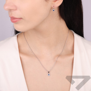 Komplet srebrnej biżuterii kolczyki i zawieszka Markiza serce z ciemno niebieską cyrkonią