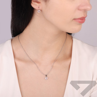 Komplet srebrnej biżuterii kolczyki i zawieszka Markiza serce z cyrkonią jasno różową