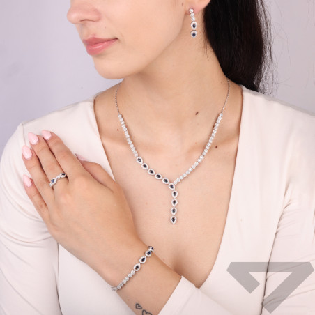 Bransoleta srebrna Markiza łezka szafirowa cyrkonia