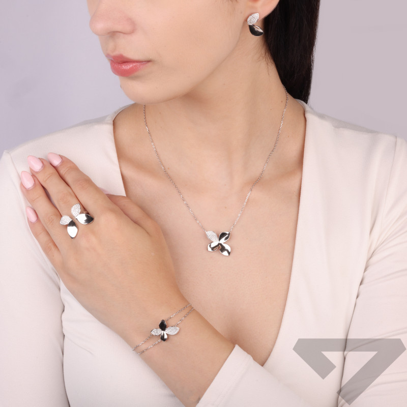 Kolczyki srebrne kwiat płatek gładki i z cyrkoniami