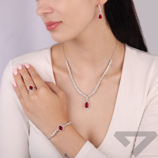 Bransoleta srebrna Markiza łezka czerwona