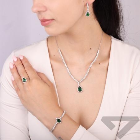 Bransoleta srebrna Markiza łezka zielona