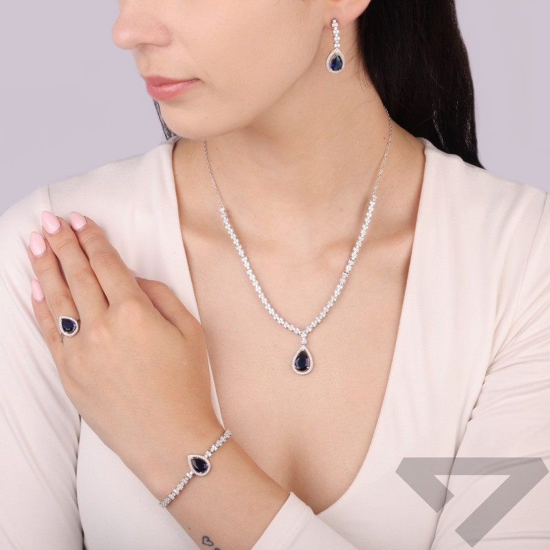 Naszyjnik srebrny Markiza łezka szafirowa