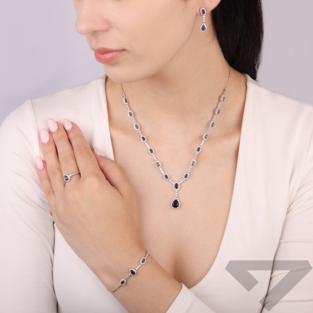 Pierścionek srebrny Markiza owal i kropla z cyrkonią szafirową