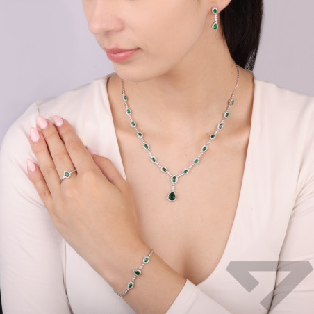 Pierścionek srebrny Markiza łezka z cyrkonią zieloną