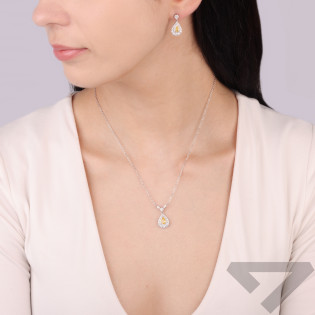 Komplet srebrnej biżuterii Markiza kropla z żółtą cyrkonią