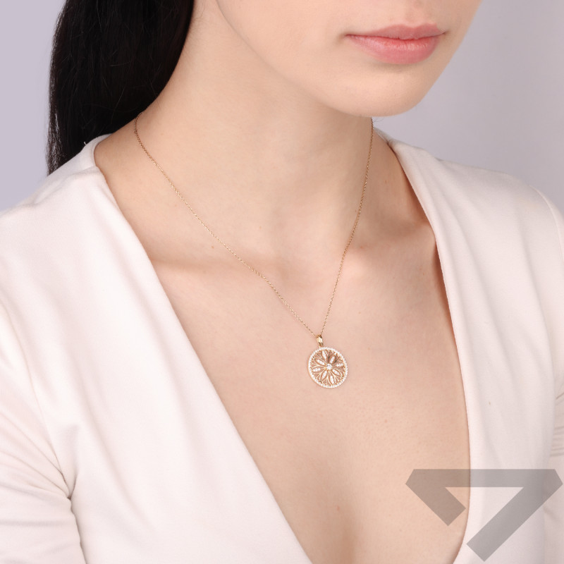 Zawieszka kwiat w kole ażur cyrkonie