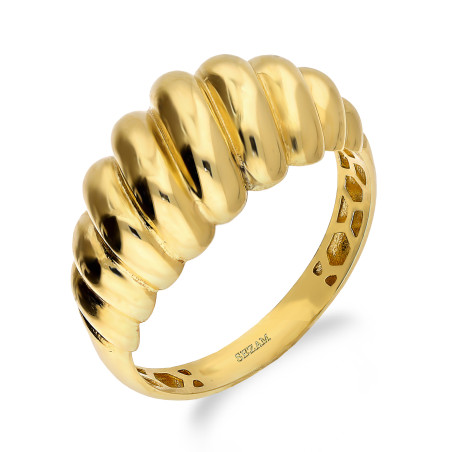 Pierścionek złoty viralowy kopułka z paskami