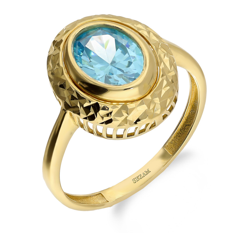 Złoty Pierścionek z Niebieską Cyrkonią pr. 585 - JubilerSezam.pl