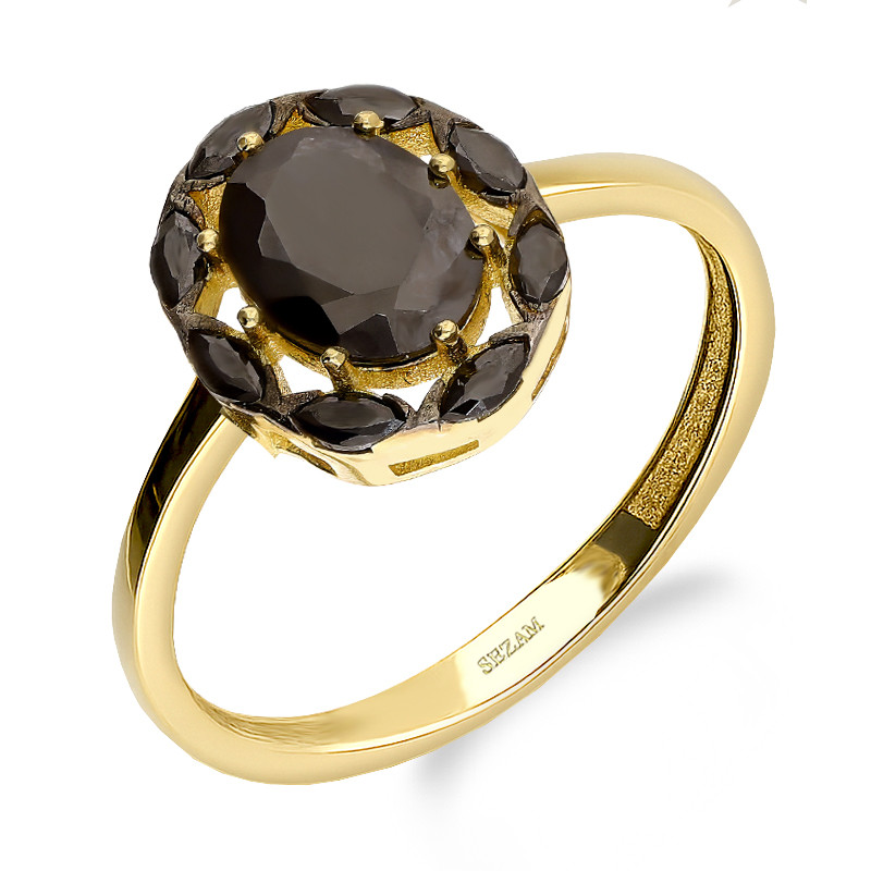 Pierścionek złoty owalna markiza z czarnymi cyrkoniami próba 585