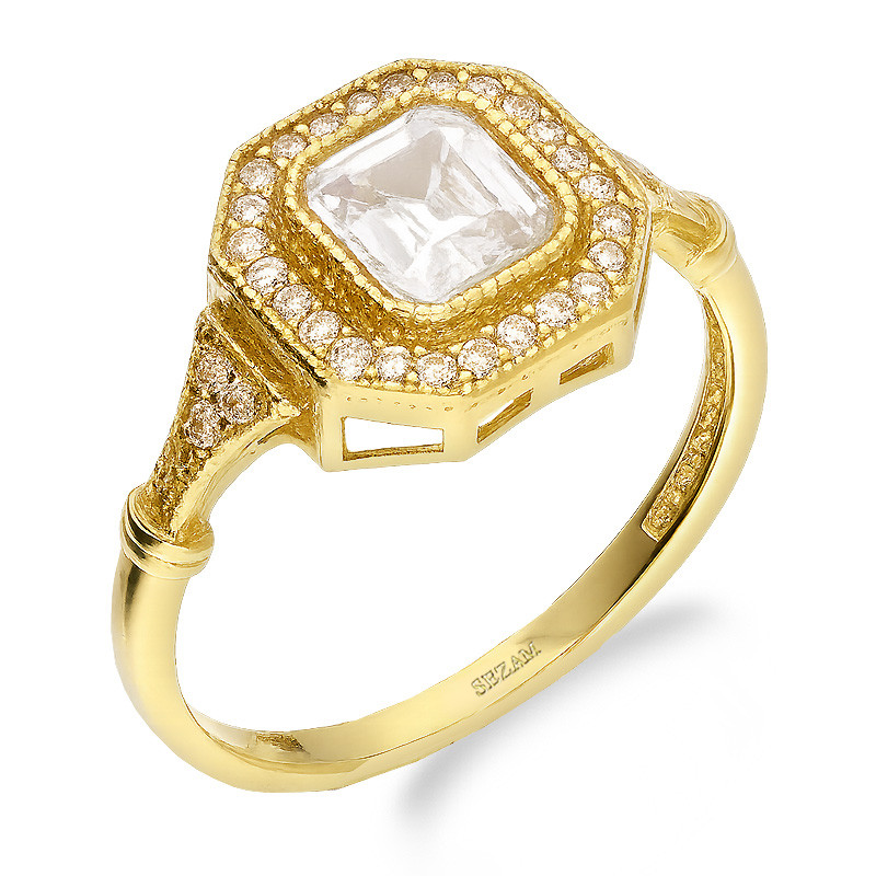 Pierścionek złoty kwadratowa markiza z cyrkoniami próba 585