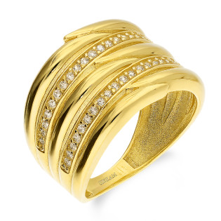 Pierścionek złoty mijanka z białymi cyrkoniami próba 585