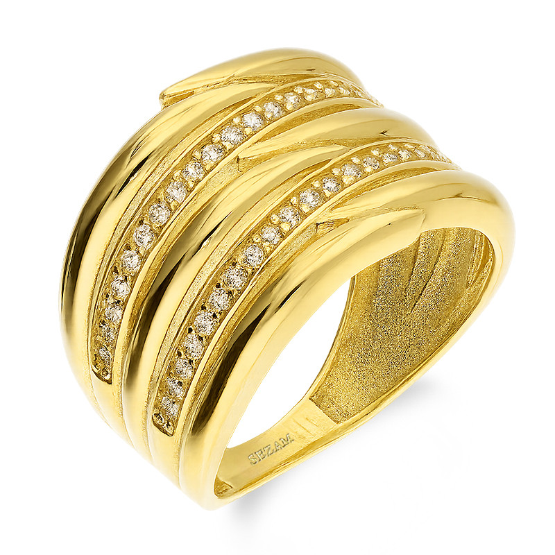 Pierścionek złoty mijanka z białymi cyrkoniami próba 585