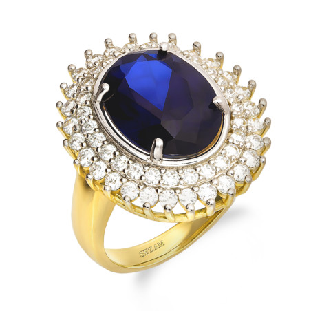 Pierścionek złoty owalna markiza z szafirową cyrkonią próba 585