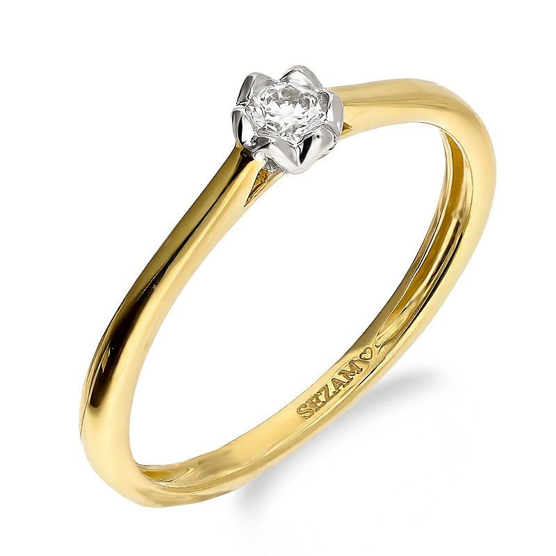 Pierścionek zaręczynowy Soliter z diamentem 0,08 ct próba 585