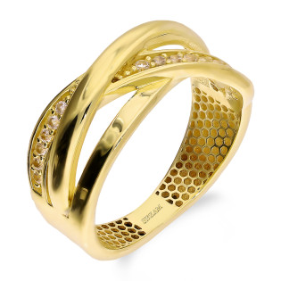 Pierścionek złoty przeplatanka z białymi cyrkoniami próba 375