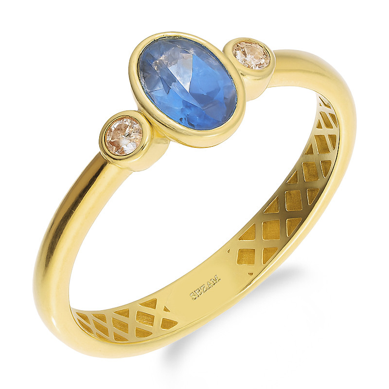 Pierścionek złoty z owalną jasno-niebieską cyrkonią próba 375