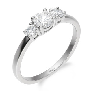 Pierścionek z białego złota z trzema cyrkoniami próba 585