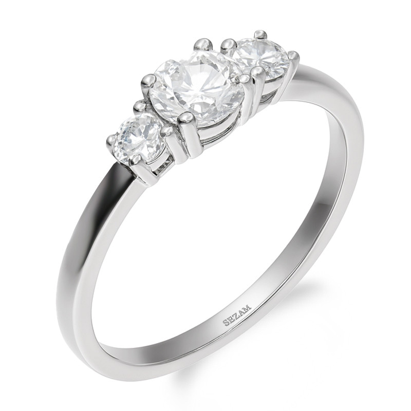 Pierścionek z białego złota z trzema cyrkoniami próba 585