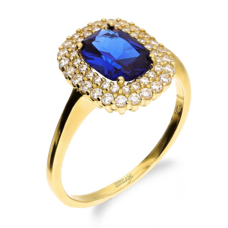 Pierścionek złoty markiza z szafirową cyrkonią próba 585
