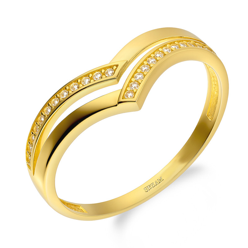 Pierścionek złoty podwójny szpic z cyrkoniami próba 585