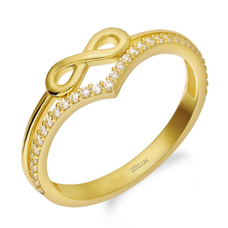 Pierścionek złoty szpic z cyrkoniami i infinity próba 375