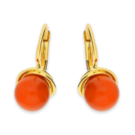 Kolczyki złote z okrągłym koralem, 14 karat