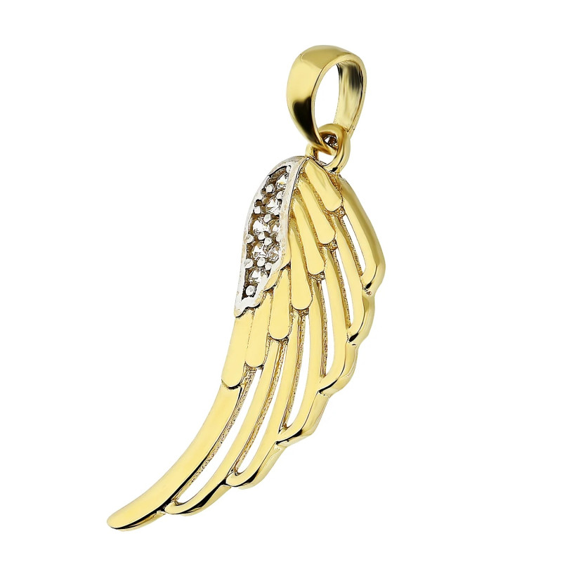 Wisiorek złoty skrzydło ażur z cyrkoniami