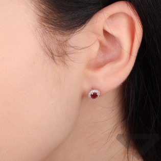 Kolczyki srebrne Markiza kwiatek z naturalnym Rubinem