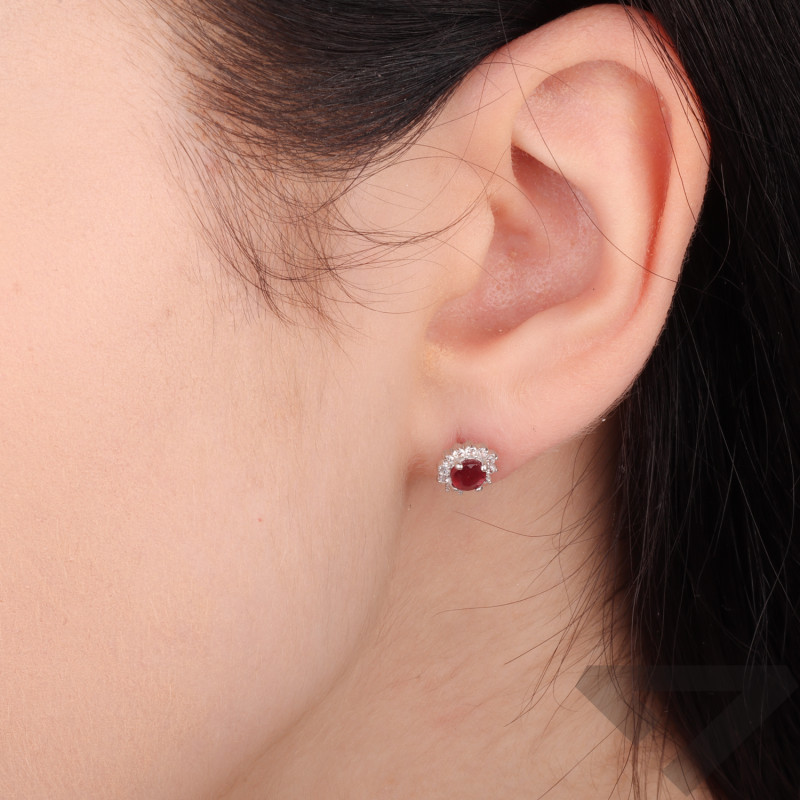 Kolczyki srebrne Markiza kwiatek z naturalnym Rubinem